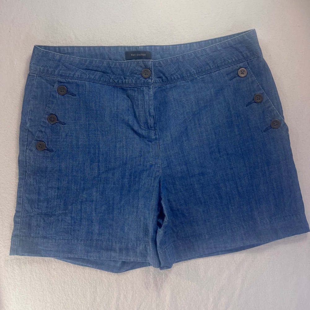 The Limited Womens Blue Chambray Sailor Button Front Shorts Size 12 Nautical